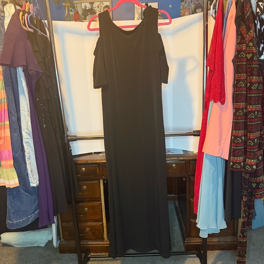 Chico's size 3 Maxi Black Cold Shoulder Short Sleeve Dress - Picture 5 of 6